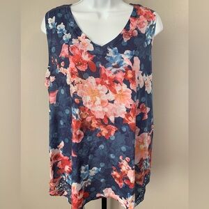 Time and Tru Floral Tank Top - Navy and Coral